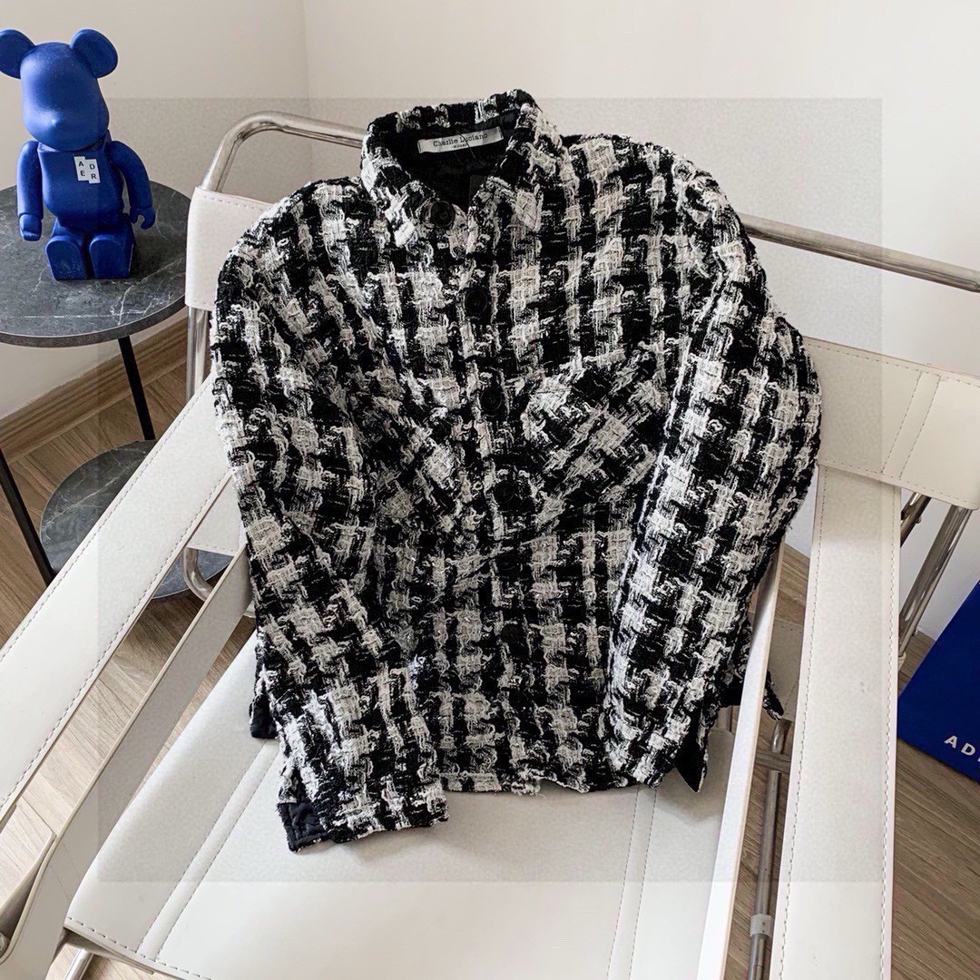 Charlie Luciano cl small fragrant style coarse woven plaid jacket