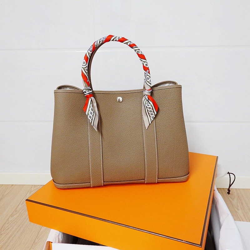 Hermes GArden Party 36 calfskin handbag Silver buckle women's bag H051559CK18