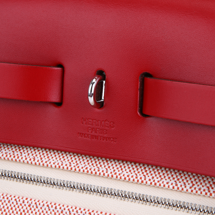 Hermes Herbag 31 Pegasus red cowhide canvas handbag crossbody bag